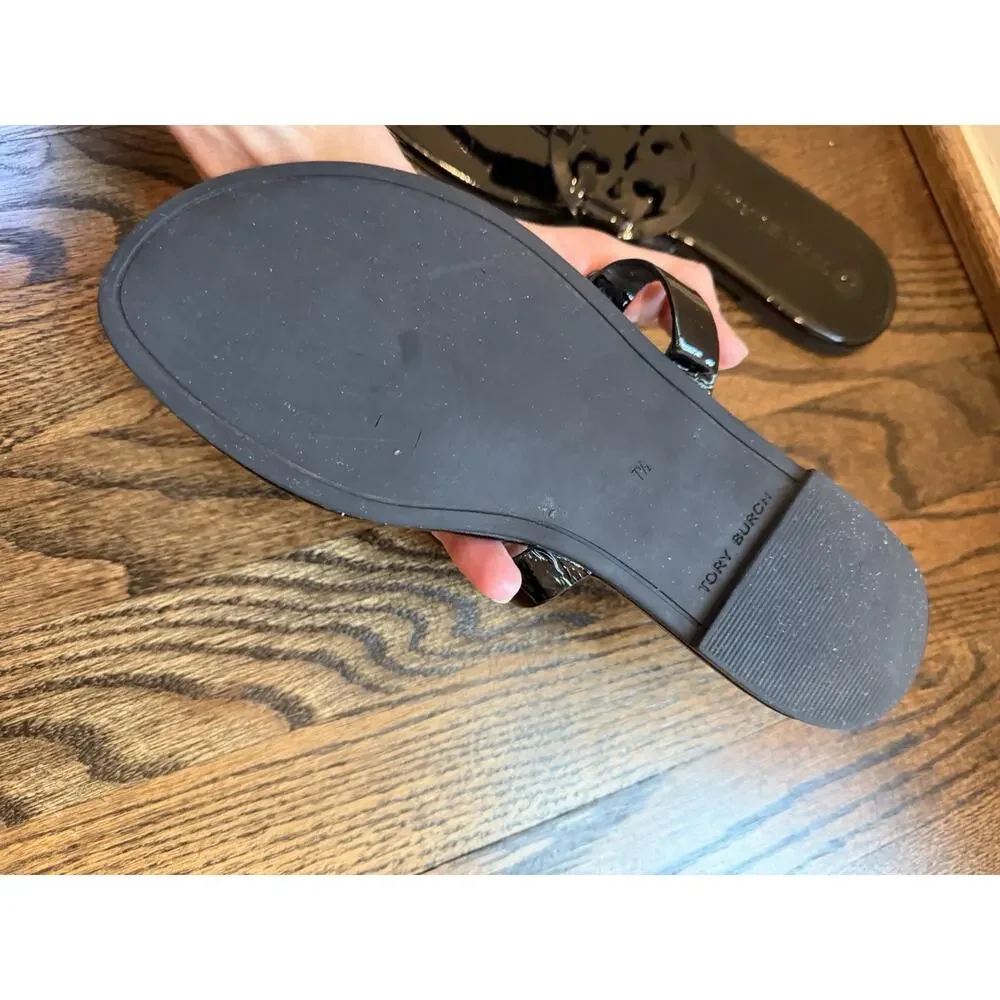 Tory Burch Miller Thong Sandal Women's Sz 7.5 Black patent Leather